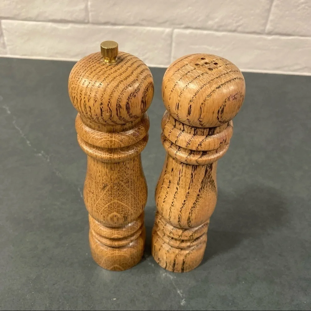 NEW OLD STOCK vintage wooden salt & pepper shaker grinder set